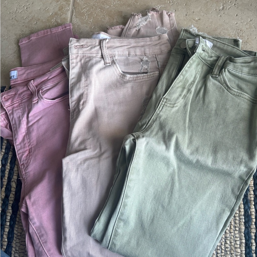 Stylish Women's Jeans in Pink, Beige, and Green